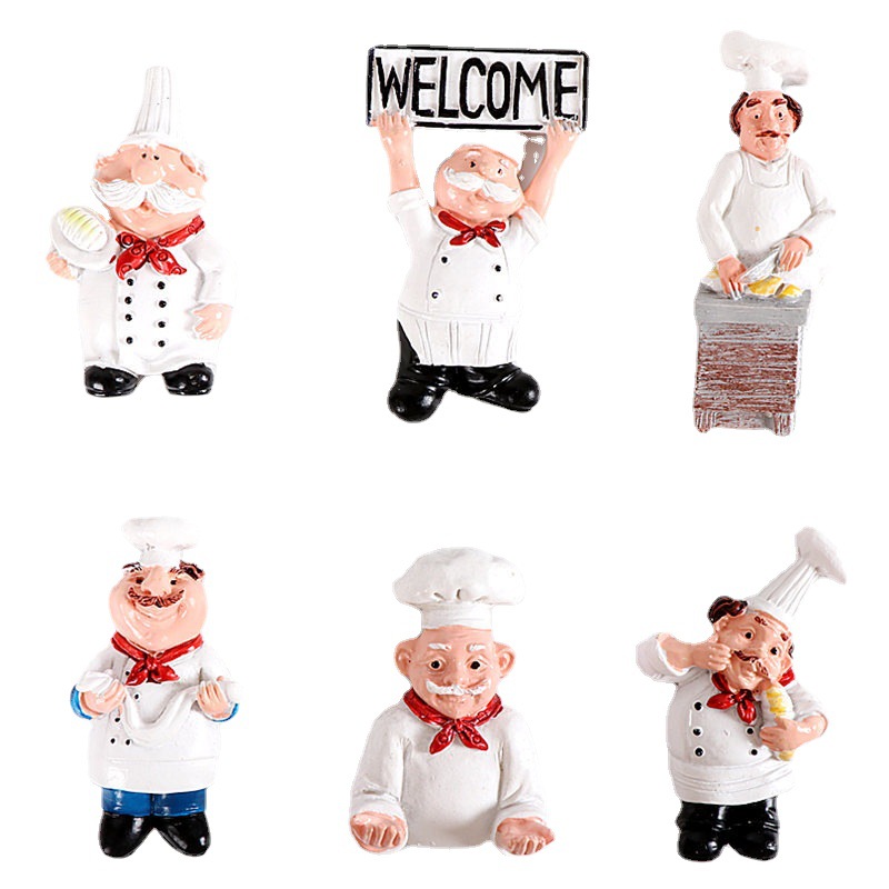 Factory Wholesale European and American Style Chef Bread Chef Refridgerator Magnets Three-Dimensional Character Magnetic Paste Resin Craft Home Ornament