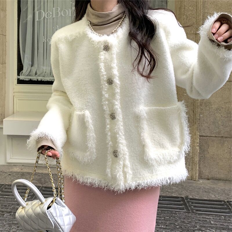 Jiao Mei 2023 New Autumn and Winter Soft Glutinous All-Match Sweater Coat Women's Loose Age-Reducing Long-Sleeved Cardigan Top