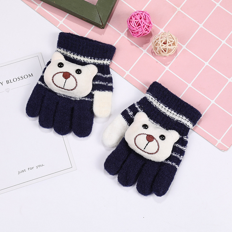 儿童秋冬季针织半指手套 男女宝宝2~5岁卡通手套学生写字保暖手套