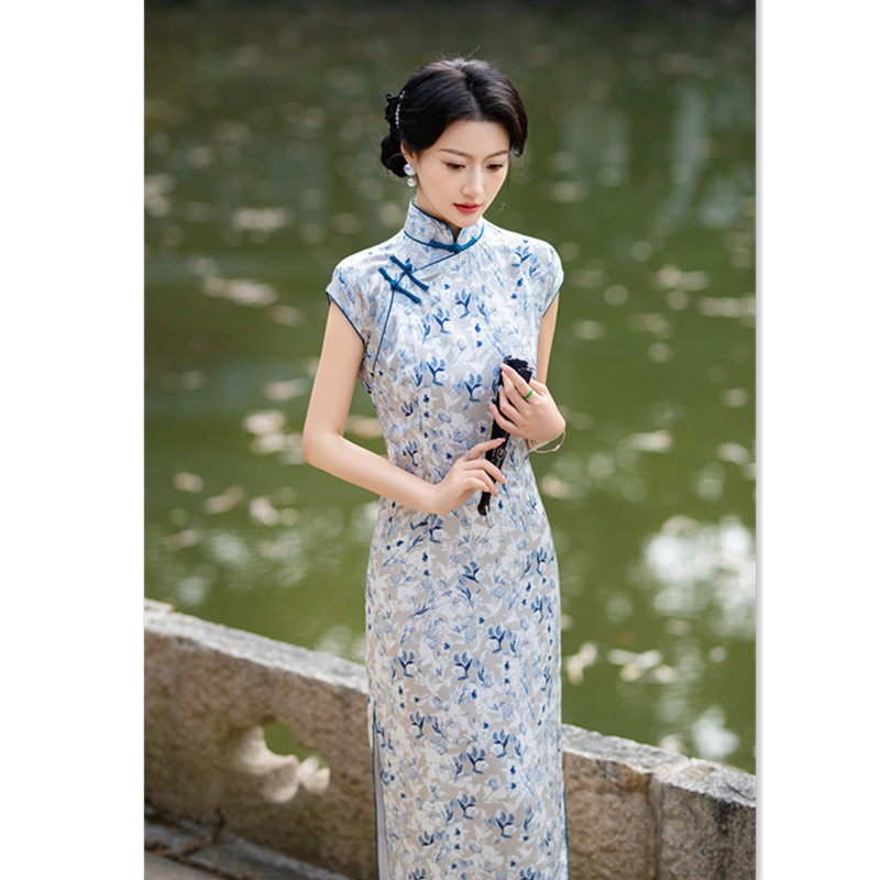 老上海复古中国风民国女士长款无袖旗袍2024春夏新款改良中式旗袍
