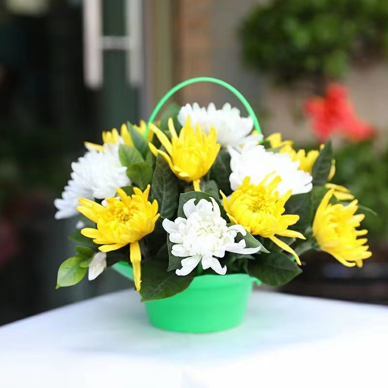 清明节新品莲花花篮上坟扫墓菊花插花手提花篮水果礼品手提花篮批