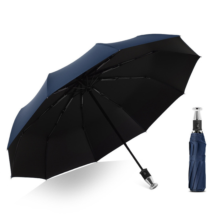 Full-Automatic 10-Bone Tri-Fold Vinyl Umbrella Rolls-Royce VIP Folding Double Business Men's Gift Advertising Umbrella