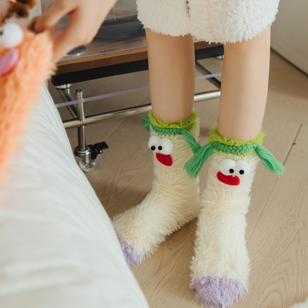 Plush Home Socks Ugly and Cute Facial Expression Bag Funny Three-Dimensional Small Animal Lady Room Socks Sleeping Socks