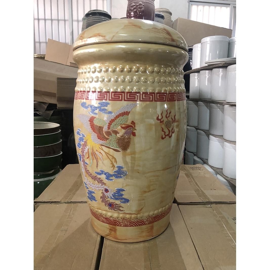 景德大号陶瓷骨灰罐金斗瓮双盖捡骨坛骨灰盅镀金龙凤捡骨金坛棺材