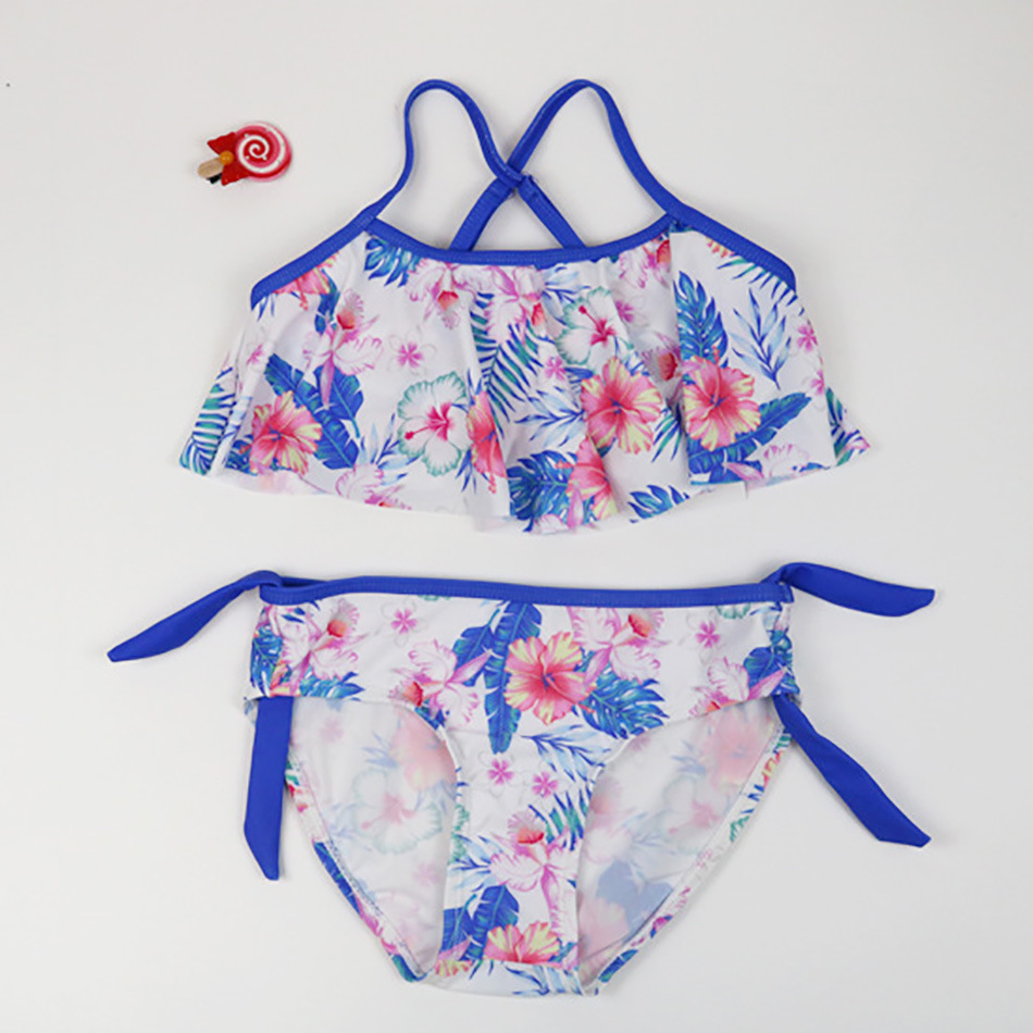 欧美外贸女童泳衣印花比基尼套装儿童分体泳装夏季海边度假冲浪泳