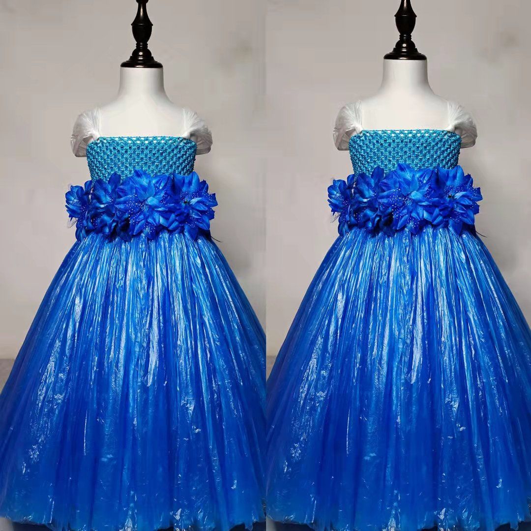 儿童环保衣服幼儿园手工diy创意女孩花朵裙亲子时装走秀表演服