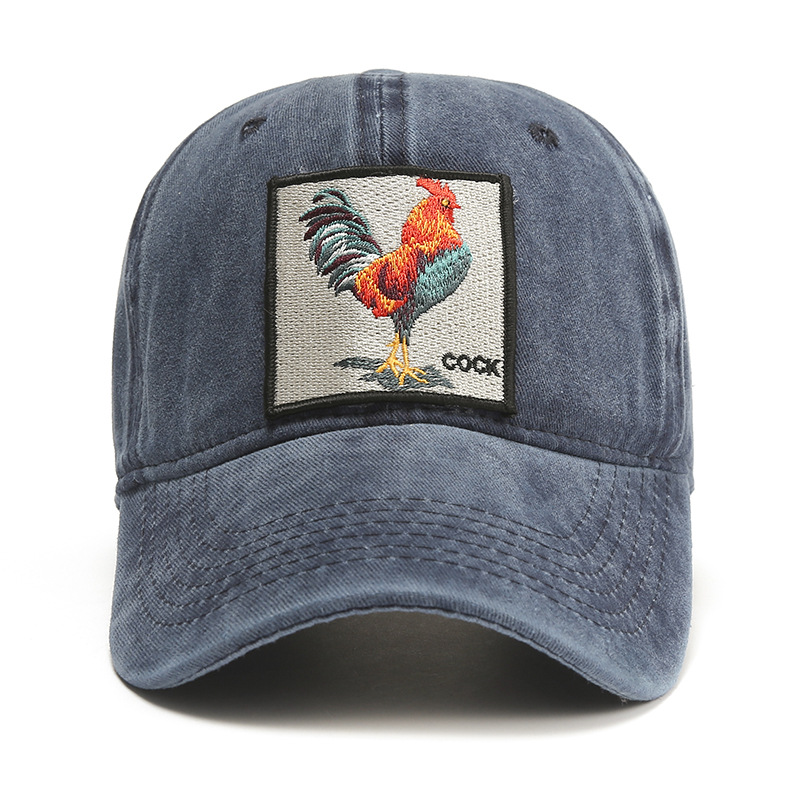 亚马逊 刺绣公鸡动物棉质棒球帽 女士做旧遮阳帽子男士户外运动帽