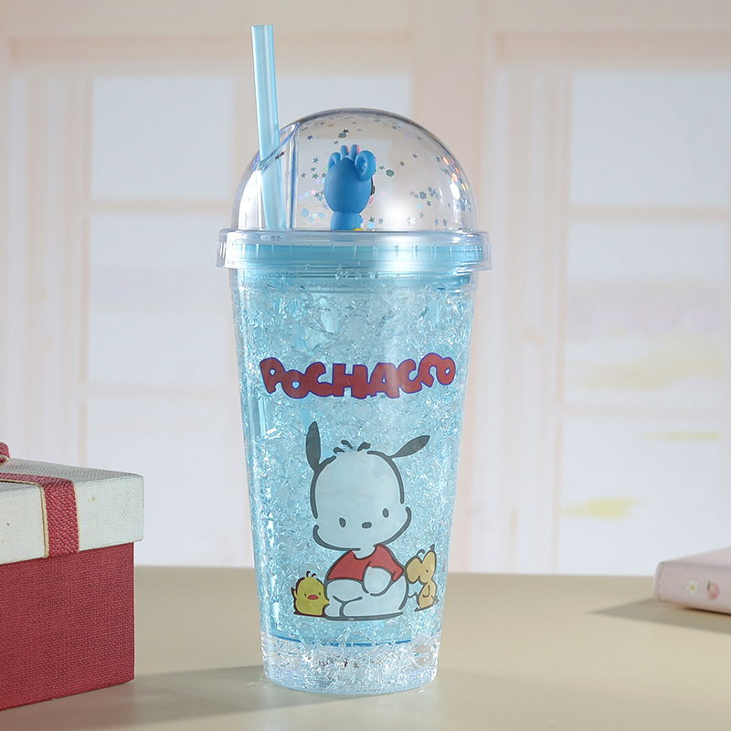 Sanrio Creative New Ice Cup Cartoon Animal Creative Style Double Layer Plastic Ice Cup Ice Cup with Straw