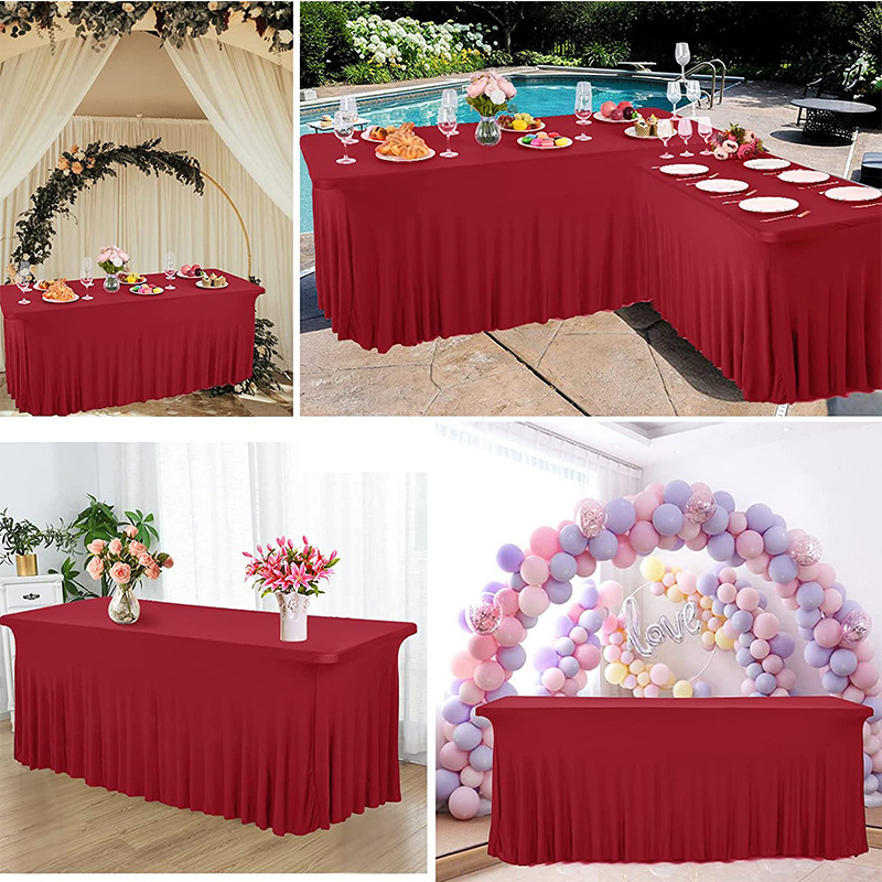 Cross-Border Elastic Table Cover Wedding Banquet 6ft Sundress Rectangular Skirt Table Cover Meeting Office Stretch Tablecloth