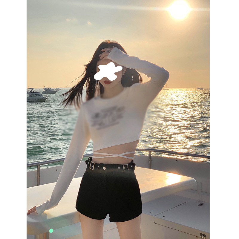 高腰牛仔短裤女夏季2022新款露腰显瘦修身复古高弹热裤ins潮