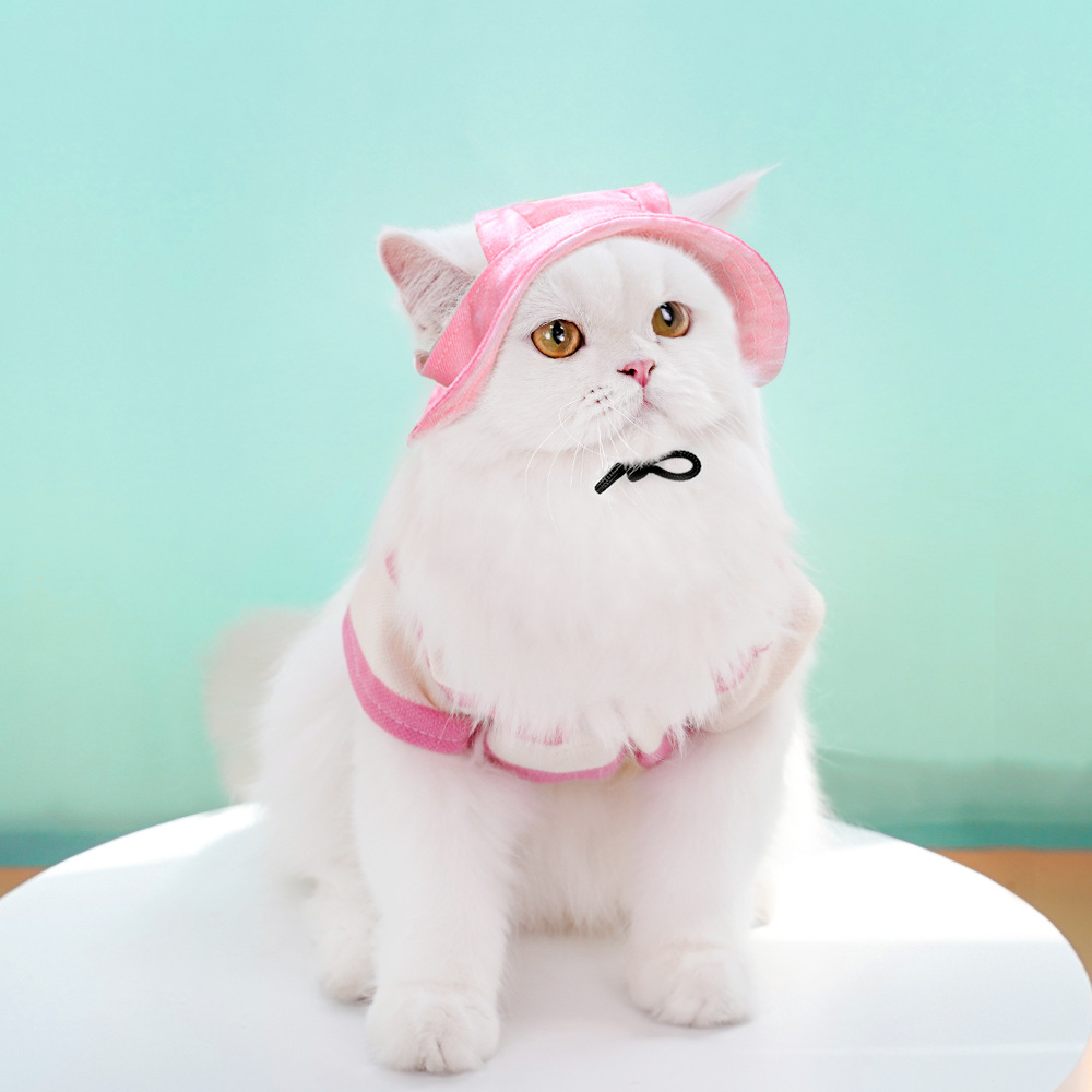 Dog Cat Sunshade Anti-Strangulation Hat Anti-Release Ear Adjustable String Clip Bucket Hat Pet Supplies Wholesale