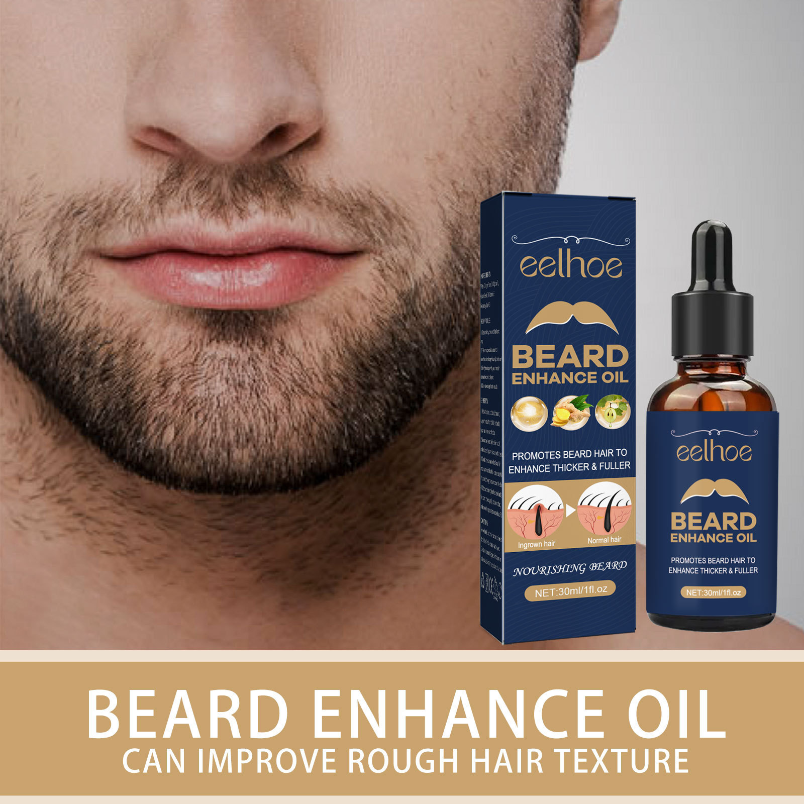 Eelhoe Beard Treatment Oil Strong Beard Root Moisturizing Gentle and Shine Men's Beard Nourishing Thick Dense Hair Essence Oil