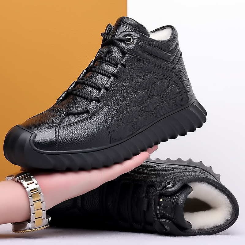 头层牛皮羊毛冬季男士棉鞋高帮休闲真皮加绒加厚保暖爸爸皮鞋男款