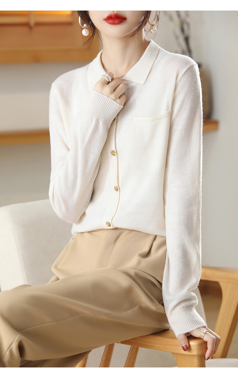 薄款羊毛针织衬衫女2022春季新款polo领毛衣开衫韩版洋气外搭上衣