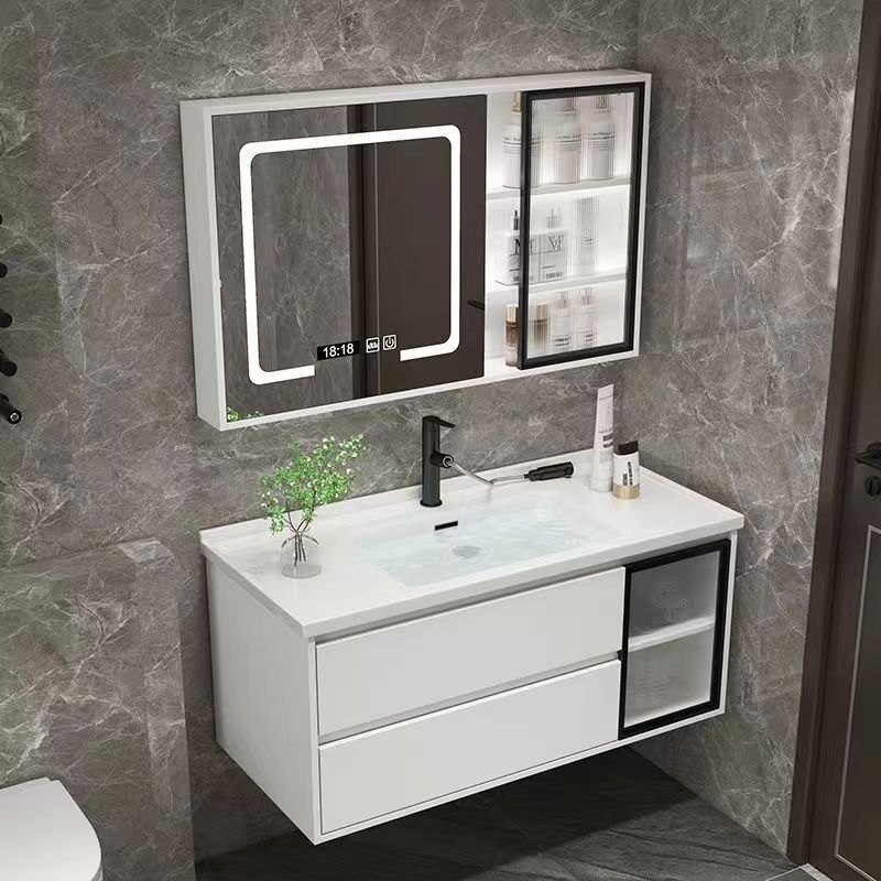 Modern Light Luxury Smart Bathroom Cabinet Combination Bathroom Ceramic Integrated Washstand Stone Plate Hand Washing Washbasin Set