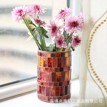 美式乡村红色花瓶马赛克手工玻璃流光溢彩玻璃花瓶样板房装饰摆件