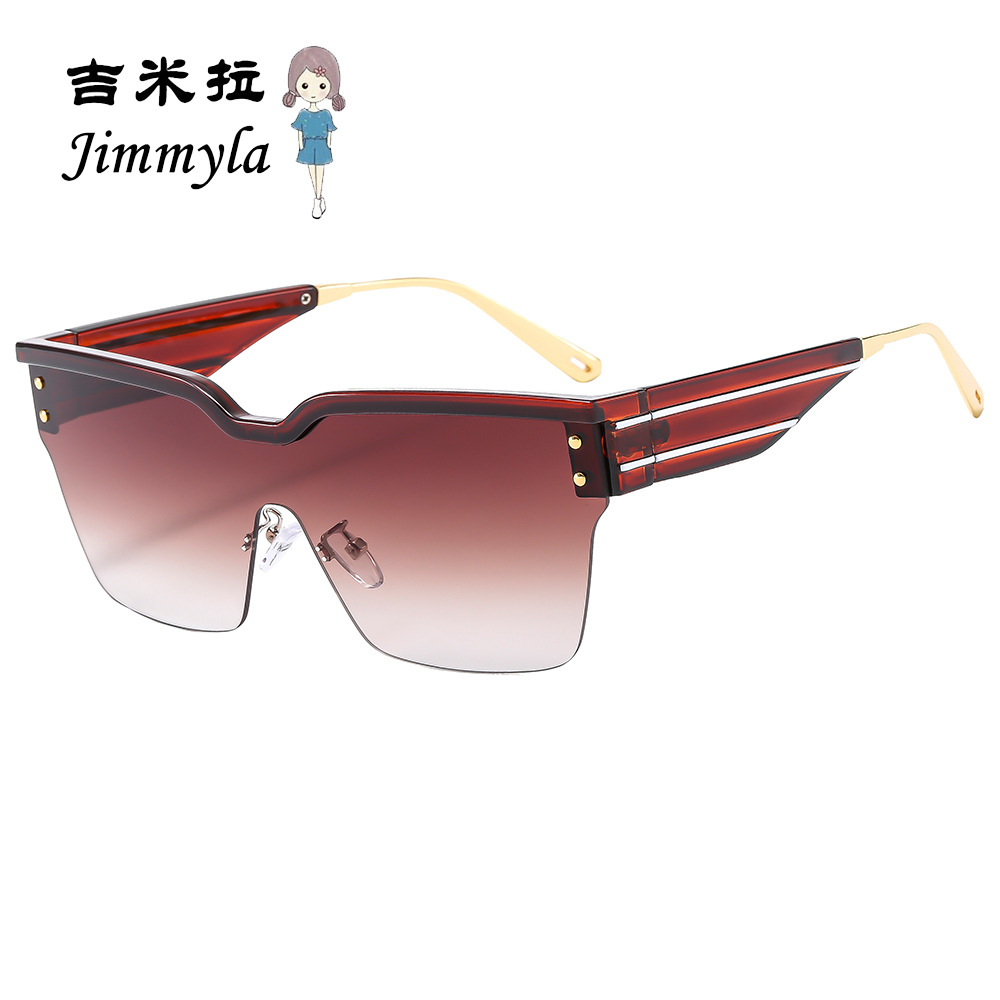 跨境时尚印字镜片太阳镜 潮流一体片男女士墨镜 个性半框百搭眼镜