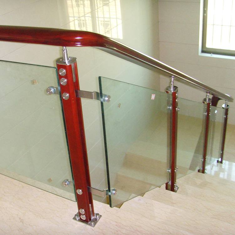 别墅不锈钢夹木楼梯立柱 住宅双挂单挂玻璃立柱阁楼扁管栏杆