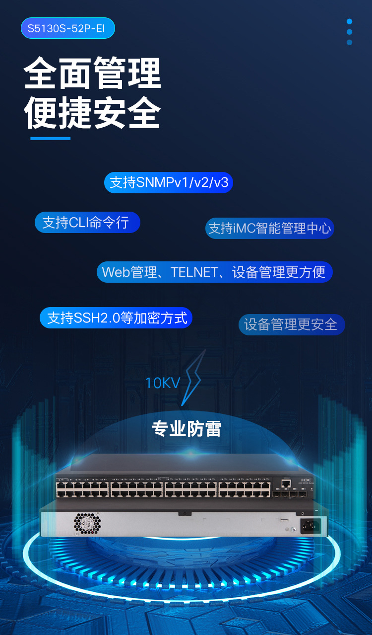新华三(h3c)s5130s-52p-ei企业级全千兆交换机52端口(48电口 4