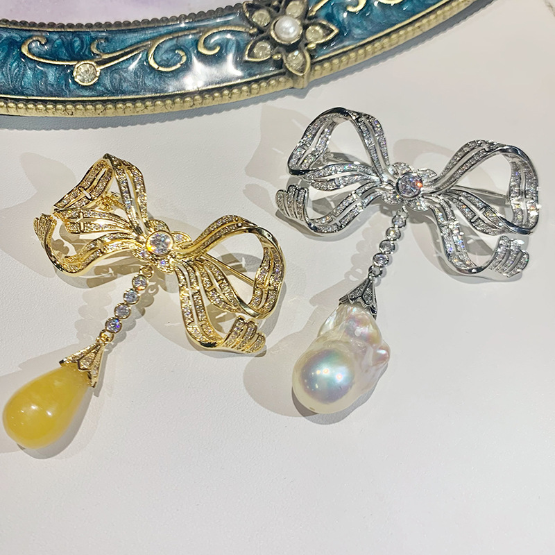灵心造 探寻浪漫的记忆 西方珠宝巴洛克珍珠蝴蝶结胸针 旗袍首饰