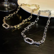 欧美简约金属闪钻链条项链个性时尚设计感锁骨链潮酷嘻哈朋克颈链