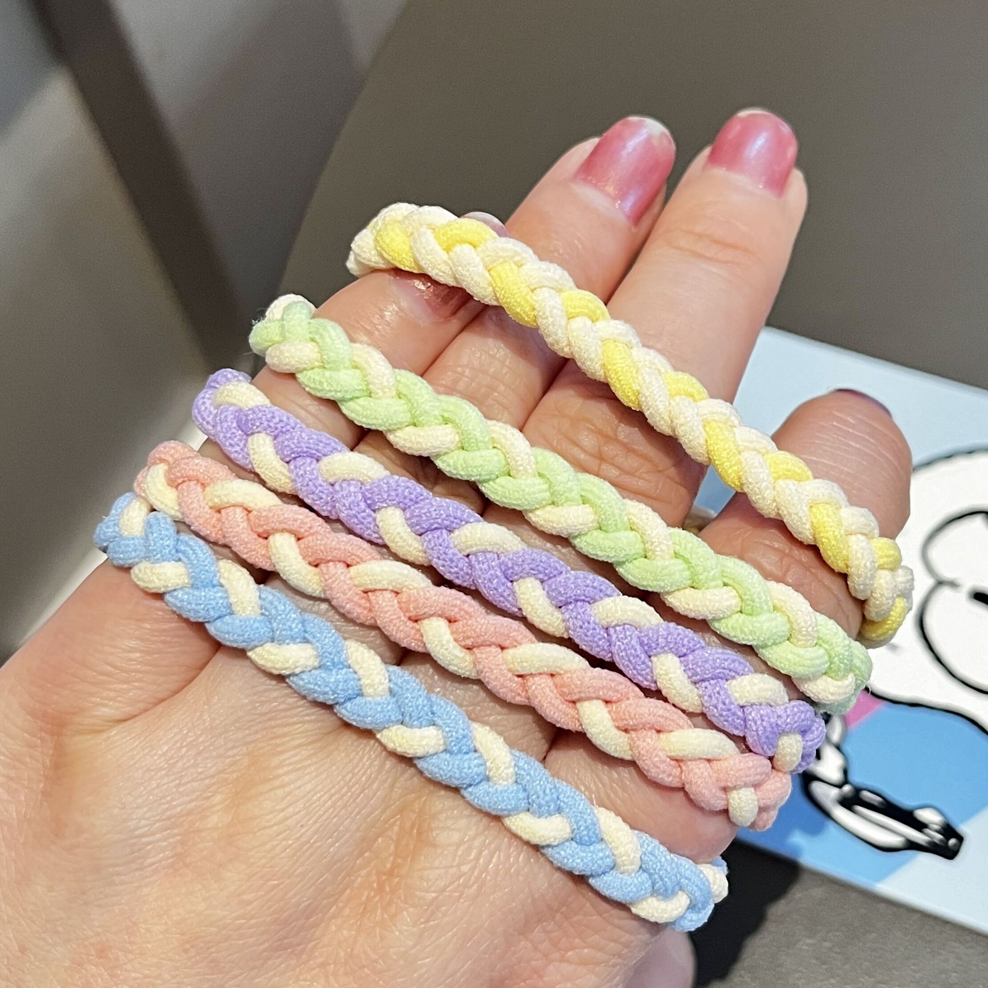 双色编织头绳简约diy手工材料春季新款儿童皮筋高弹力小清新发饰