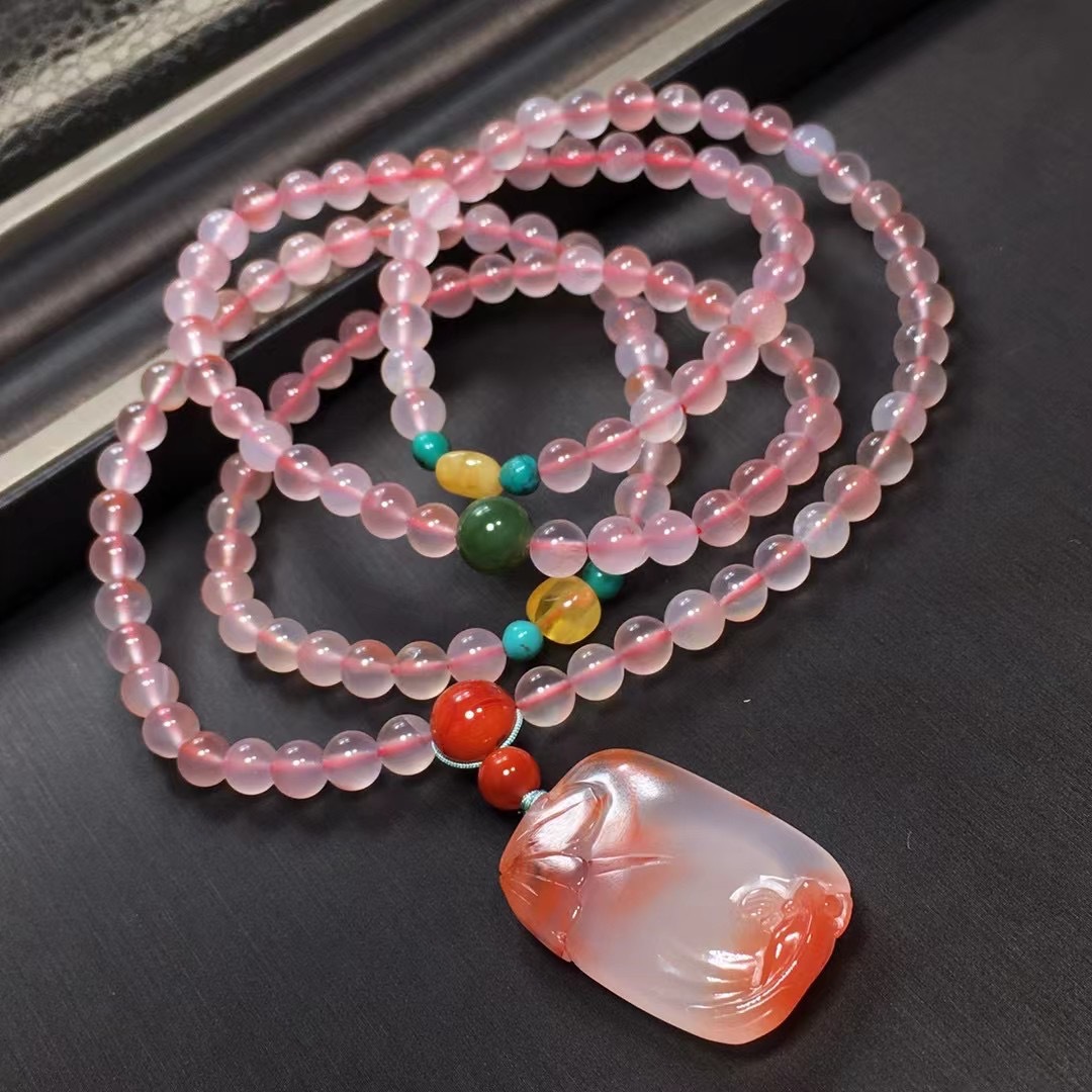 奇凡珠宝天然凉山南红玛瑙毛衣链 俏色巧雕玉质细腻莹润 一件代发