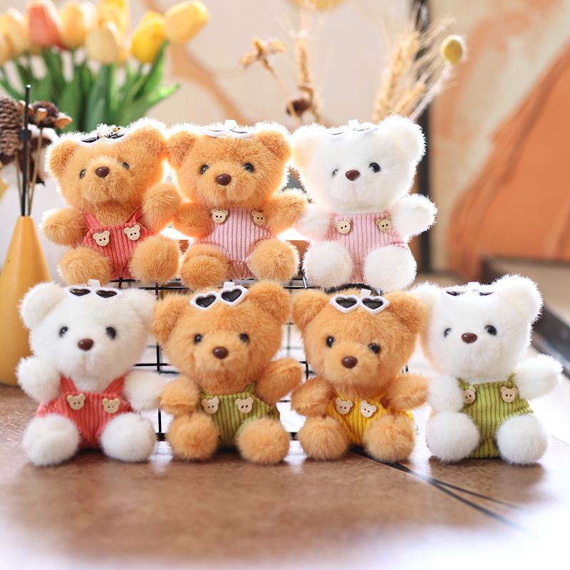 网红可爱萌背带墨镜小熊挂件毛绒玩具公仔包包挂饰钥匙扣娃娃玩偶