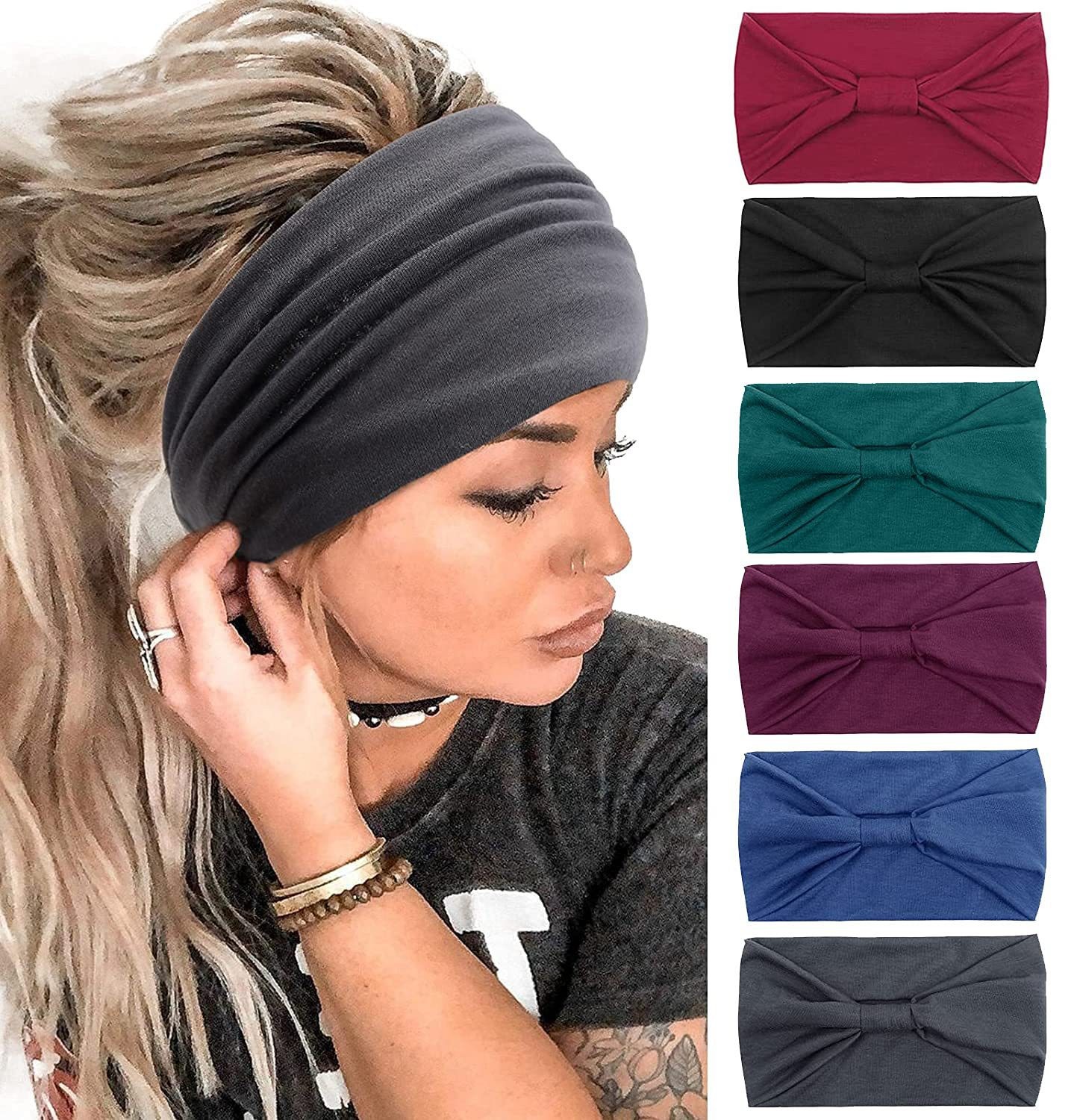 Amazon Women's Sports Yoga Hair Band All-Match Knotted Headband Wide-Brimmed Headscarf Elastic Cotton Hair Accessories