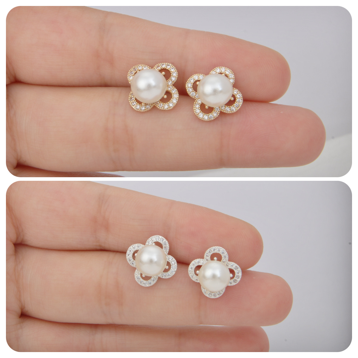 珍珠四叶草耳钉 时尚轻奢耳坠耳饰女 经典四叶草满钻简约时尚耳钉