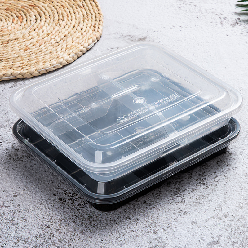 一次性透明快餐盒长方形三格打包盒加厚中餐便当盒分格塑料饭盒