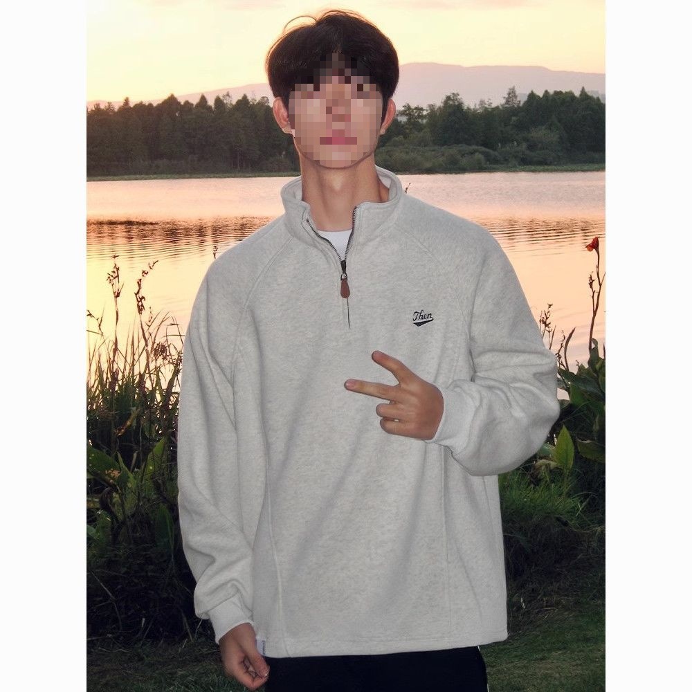 加绒刺绣拉链卫衣长袖秋冬宽松立领美式情侣潮牌运动重磅上衣外套