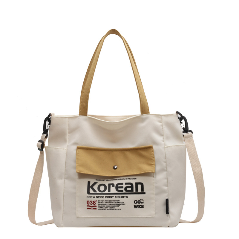 Korean Dongdaemun Fashion Letter Printing Casual Composite Canvas Bag Multi-Pocket Contrast Color Portable Student Shoulder Bag