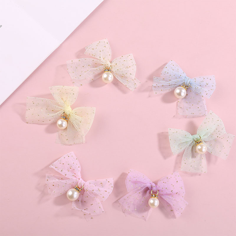 cute mesh pearl bow diy children‘s hair accessories clothing shoes and hat decoration accessories factory wholesale