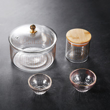 玻璃心经茶洗家用日式禅意笔洗有盖功夫茶具配件洗茶杯的器皿