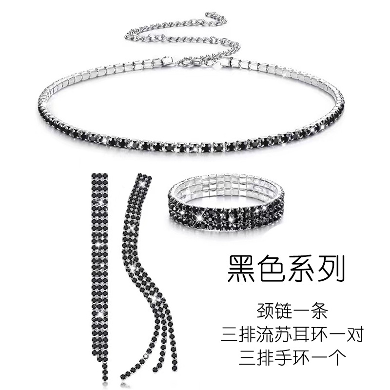 European and American Fashion Beam Necklace Amazon Hot Ornament Full Diamond Claw Chain Bracelet Earrings Necklace Rhinestone Three-Piece Suit