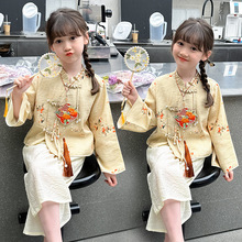 女童复古套装2024新款汉服儿童中国风上衣中式唐装两件套春秋春装