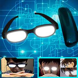 跨境日本动漫名侦柯南眼镜发光反光眼镜led usb充电科幻发光眼镜