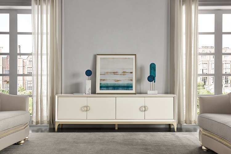 美式轻奢电视柜客厅电视机柜简欧式视听柜实木储物地柜矮柜2.2米