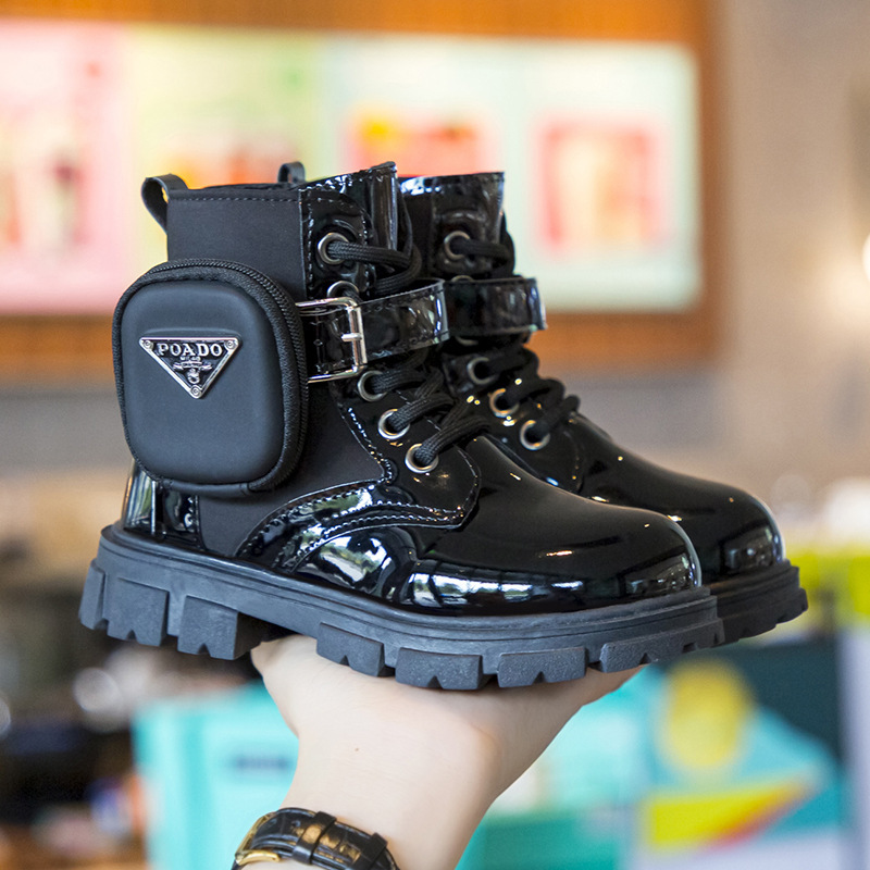 男童马丁靴2024春秋新款软底时尚漆皮单靴英伦风女童侧拉链中筒靴