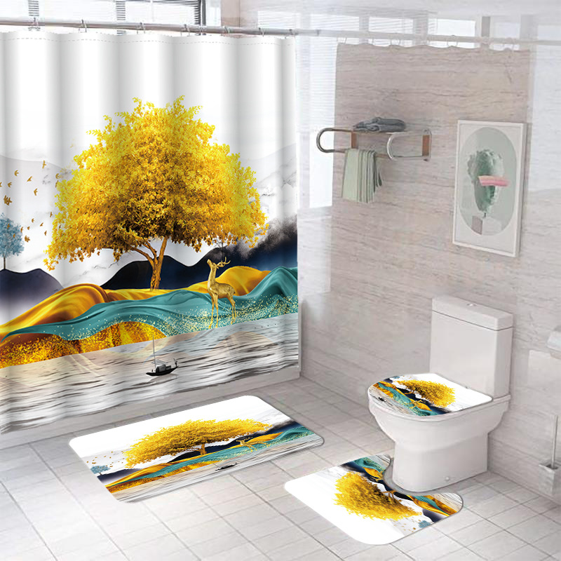 Digital Printing Processing Door Curtain Amazon Shower Curtain Source Manufacturer Drawing Foreign Trade Shower Curtain Nordic Style
