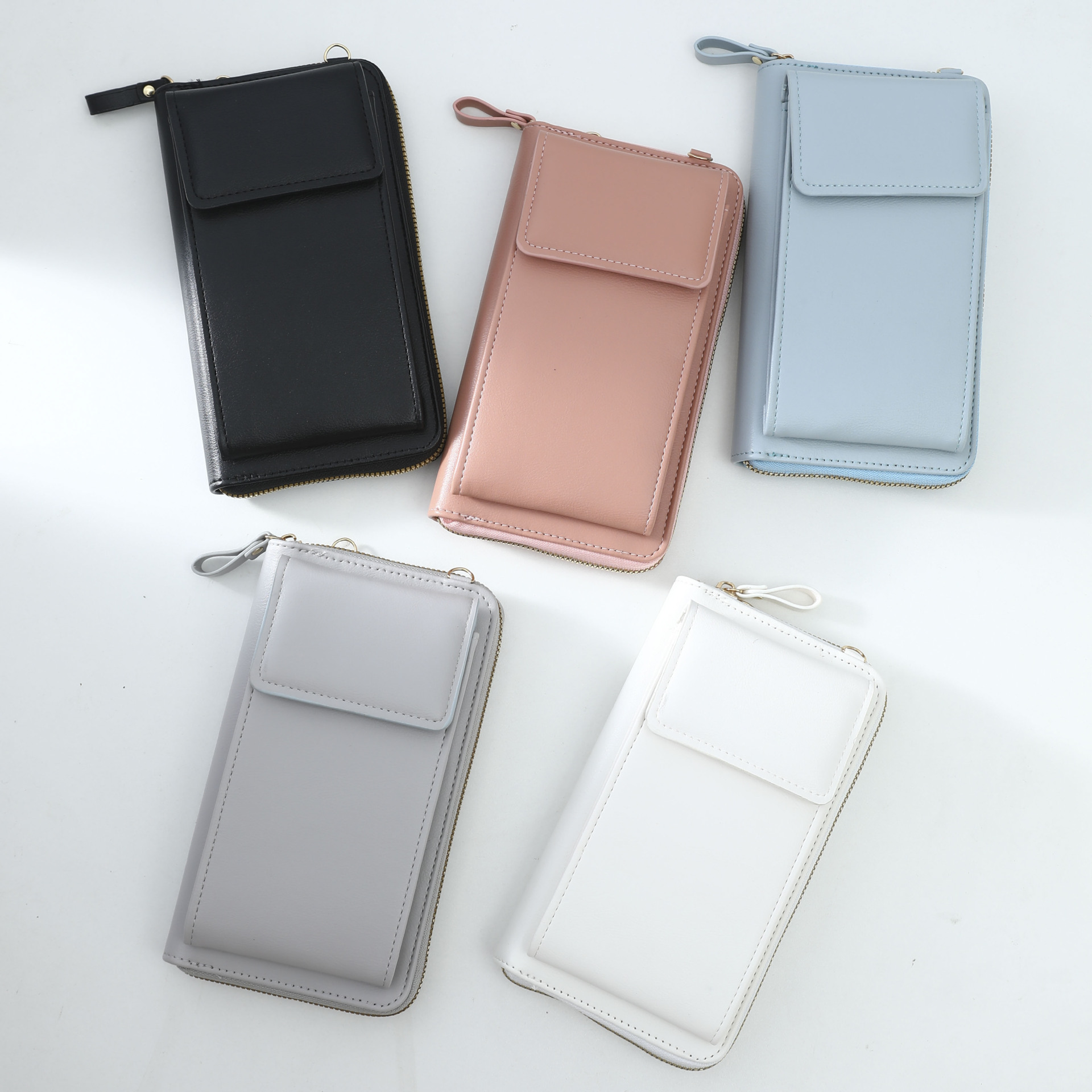 In Stock Simple Women's Cross-Body Bag Advanced Solid Color Long Wallet Cross-Border Multi-Functional Versatile Korean Mobile Phone Bag