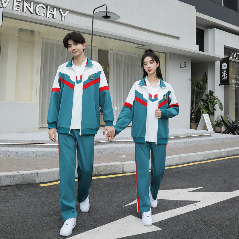 中学生班服校服2023秋季情侣装拼色大码外套学生班服运动会三件套