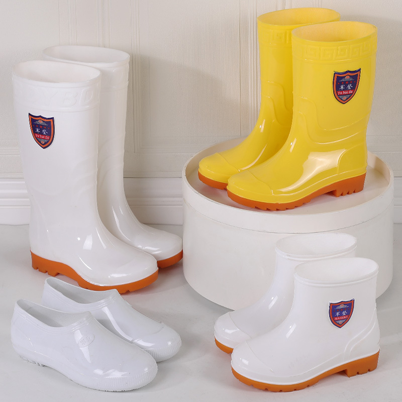 2023 Mid-High Tube PVC Tendon Bottom Labor Protection Boots for Food Making Men's Oil-Resistant Waterproof Non-Slip Kitchen White Rain Boots