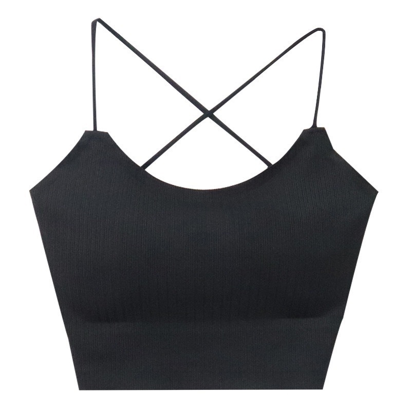 Seamless Ice Silk Cross Beauty Back Tube Top Underwear Underwired Padded Anti-Exposure Inner Wear Base Spaghetti Straps Chest Wrap Women