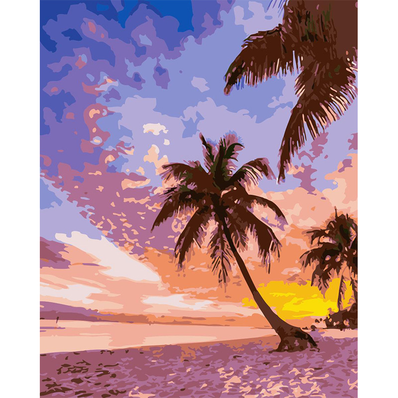 一件代发数字油画diy椰树风景绷框无框装饰画创意画挂画厂家批发