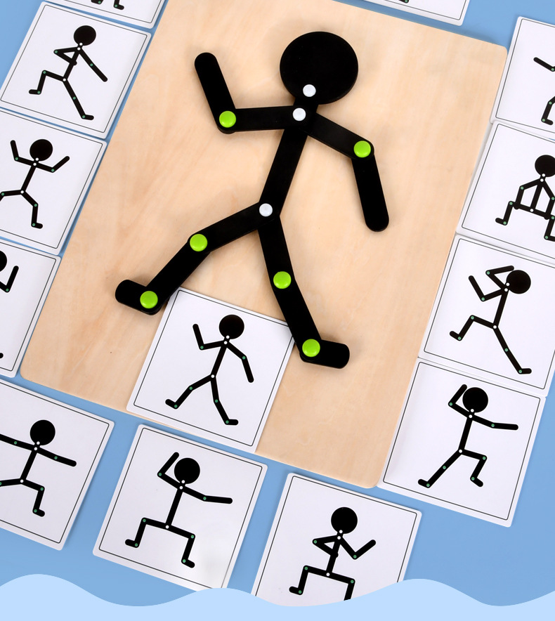 幼儿园区角自制运动小人手眼协调精细动作训练益智游戏木质玩具