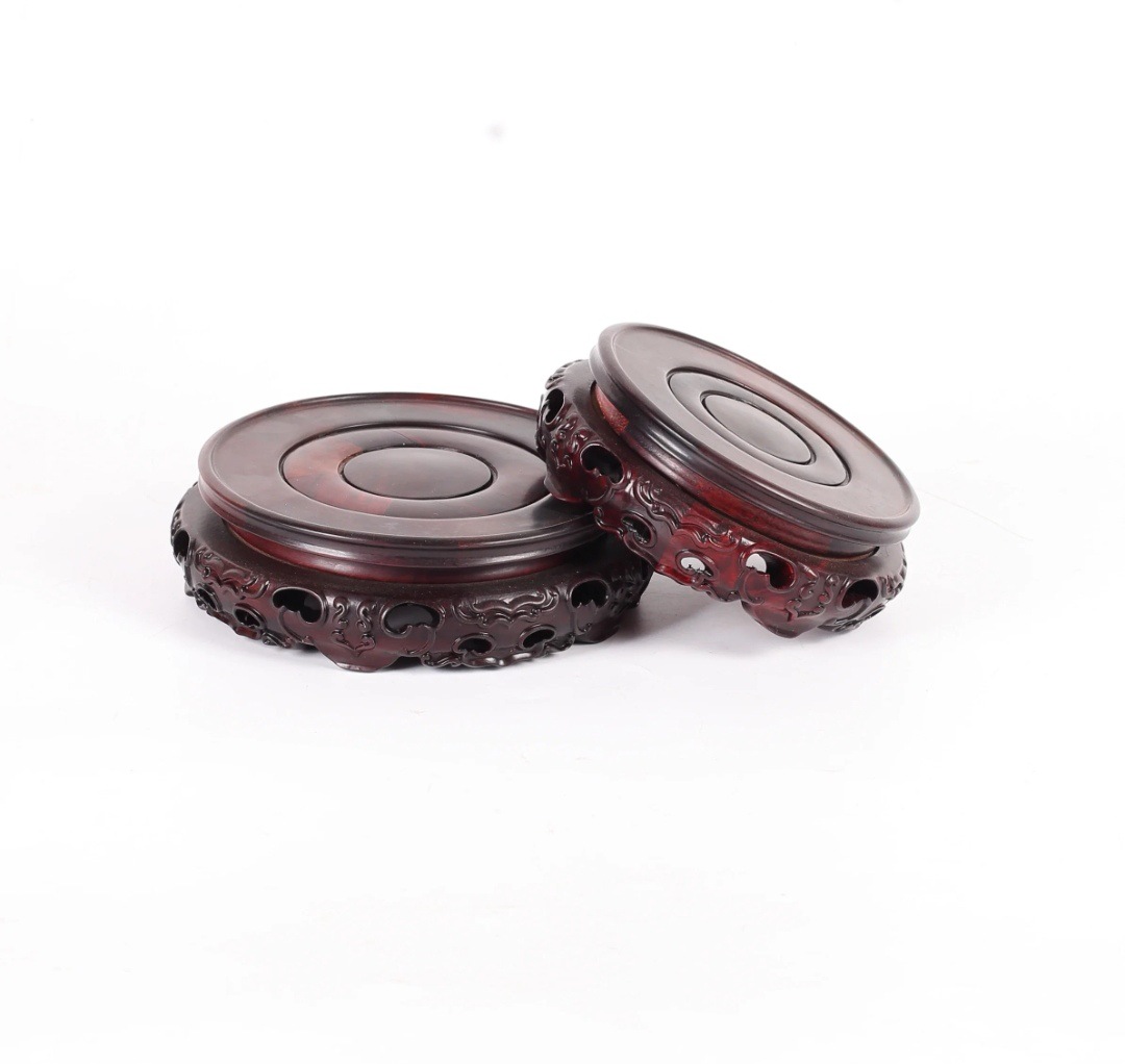 转如意酸枝底座圆形底座花瓶红木镂空中式佛像花盆鱼缸工艺品摆件