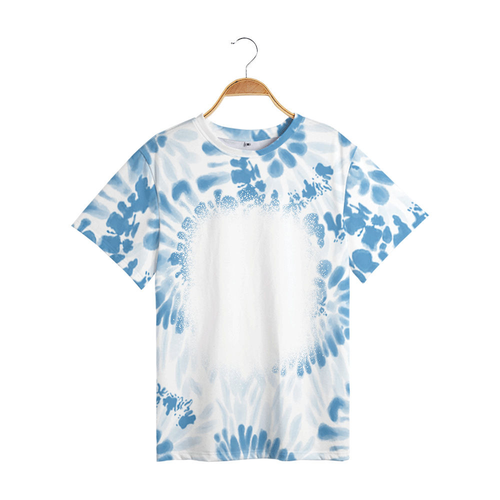 Tie-Dyed T-shirt Conch Circle Pattern Top Sublimation Loose Design Short Sleeve round Neck Parent-Child Wear Ins Fashion