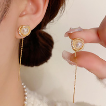 微镶锆石缠绕珍珠耳线气质百搭小众设计感时尚精致耳环长款耳饰